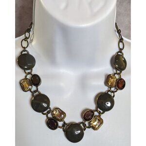 The Limited Statement Necklace With Earth-Tone Gemstones & Antique Brass Finish